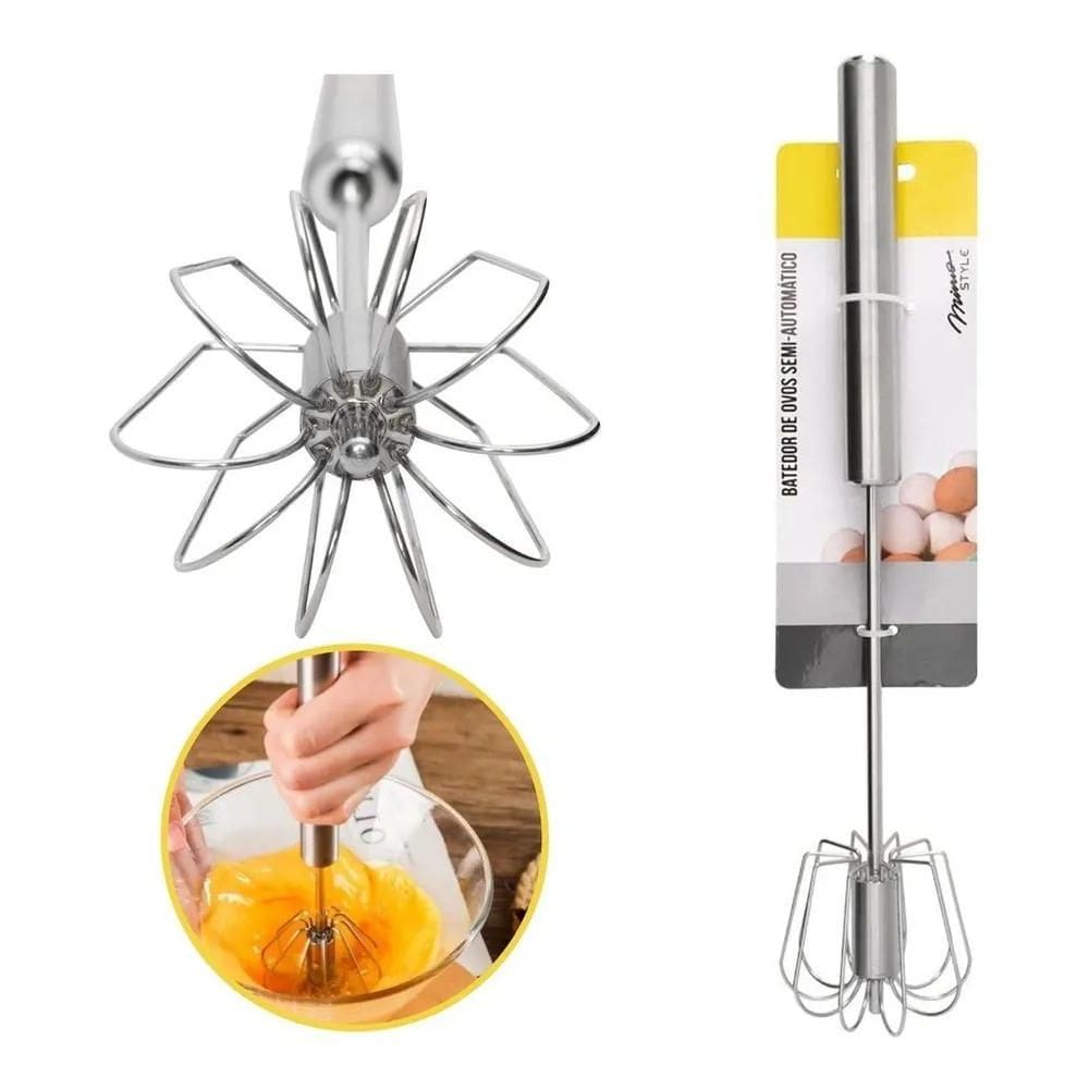 2X Batedor Inox De Ovos Giratório Semi-Automático Mimo Style