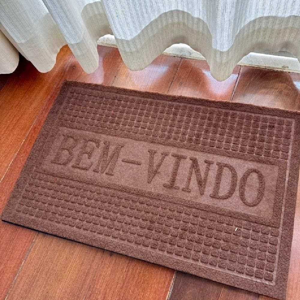 Capacho Emborrachado Aveludado Entrada Porta Apartamento Tapete Antiderrapante Bem Vindo Marrom