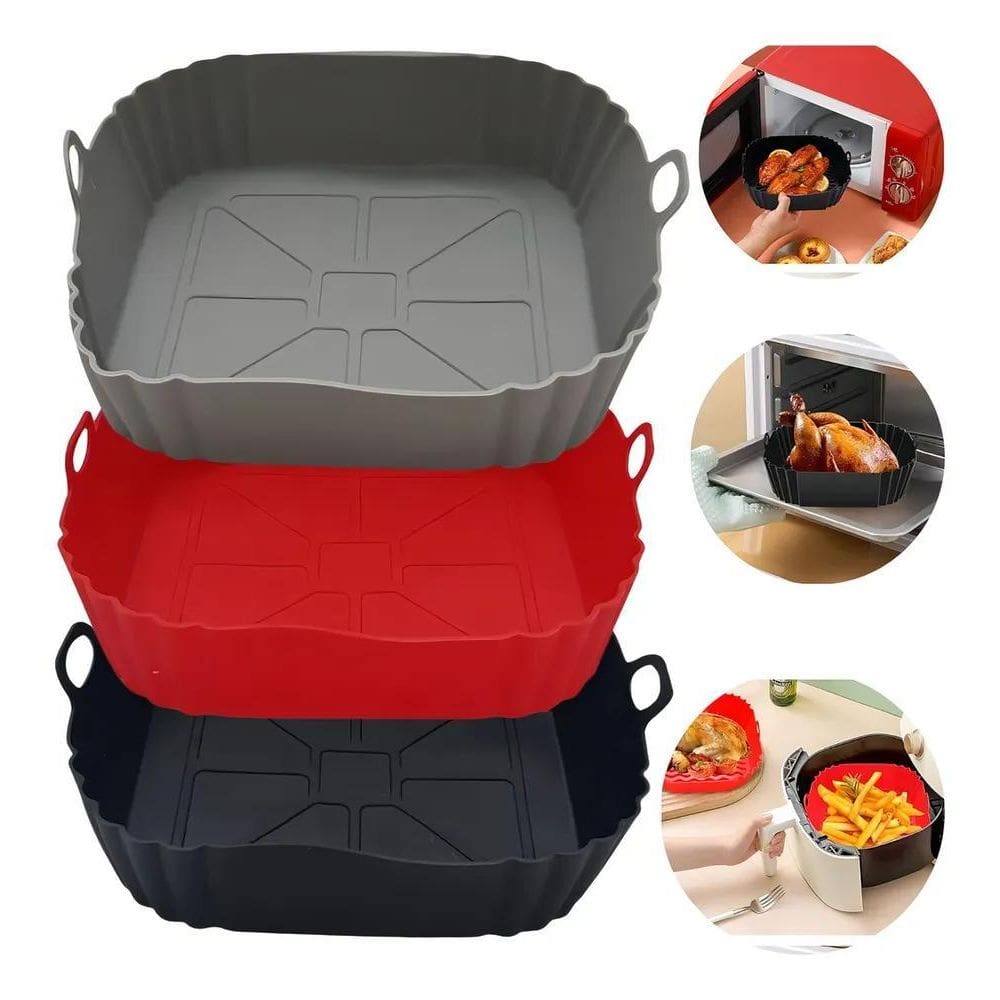 2X Kit 3 Forro Air Fryer De Silicone Reutilizável Antiaderen