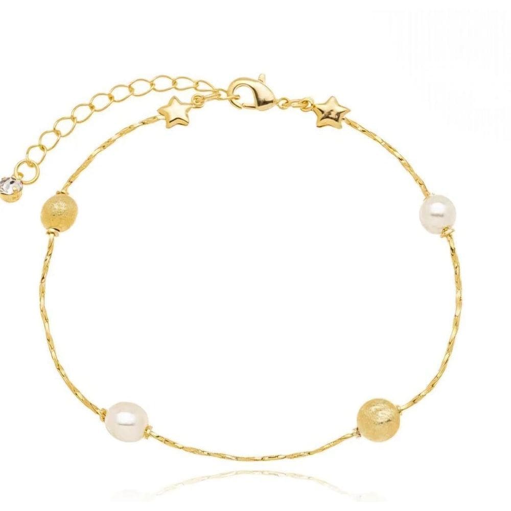 Pulseira Bolinhas Pérola E Texturizada Dourada Lizzy Fatin