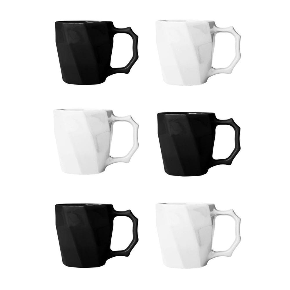 Kit Canecas Cerâmica Xícara Café Leite Kit 6 Un Preto Branco