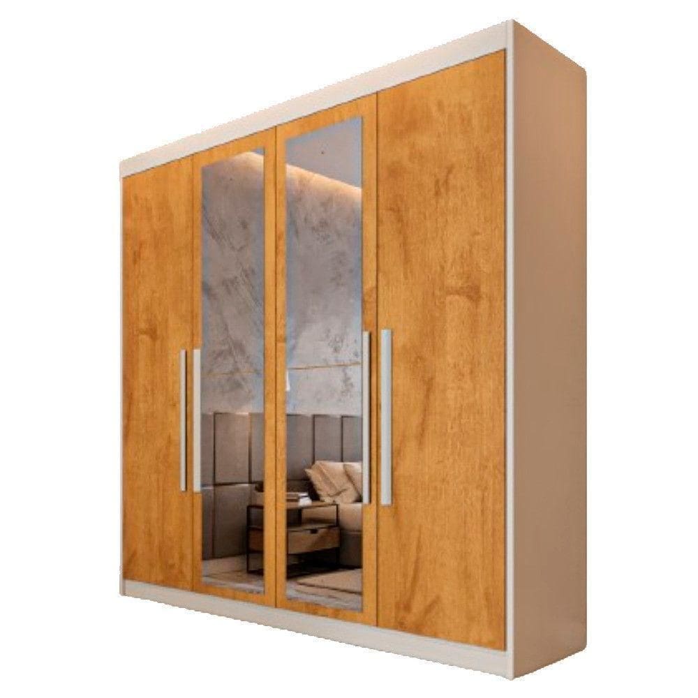 Guarda Roupa 4 Portas Aurora Com Espelho Móveis Europa Off White/peroba