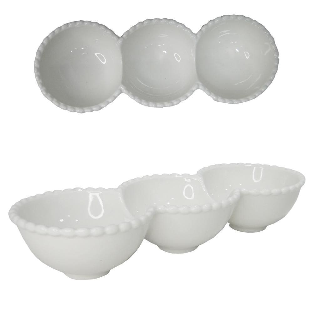 Petisqueira Tripla De Porcelana Pérola 500Ml 27,5X10Cm