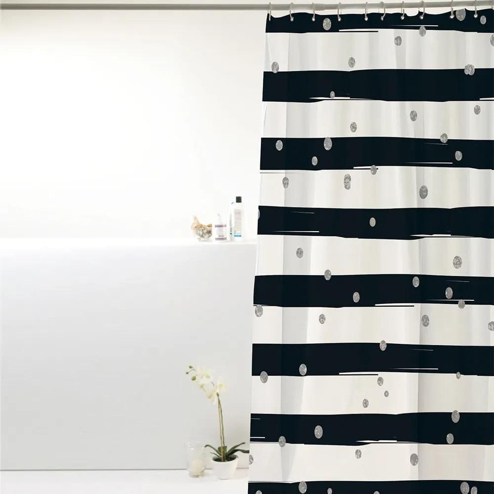 10X Cortina Box Para Banheiro Pvc Listras Pretas 198X180Cm