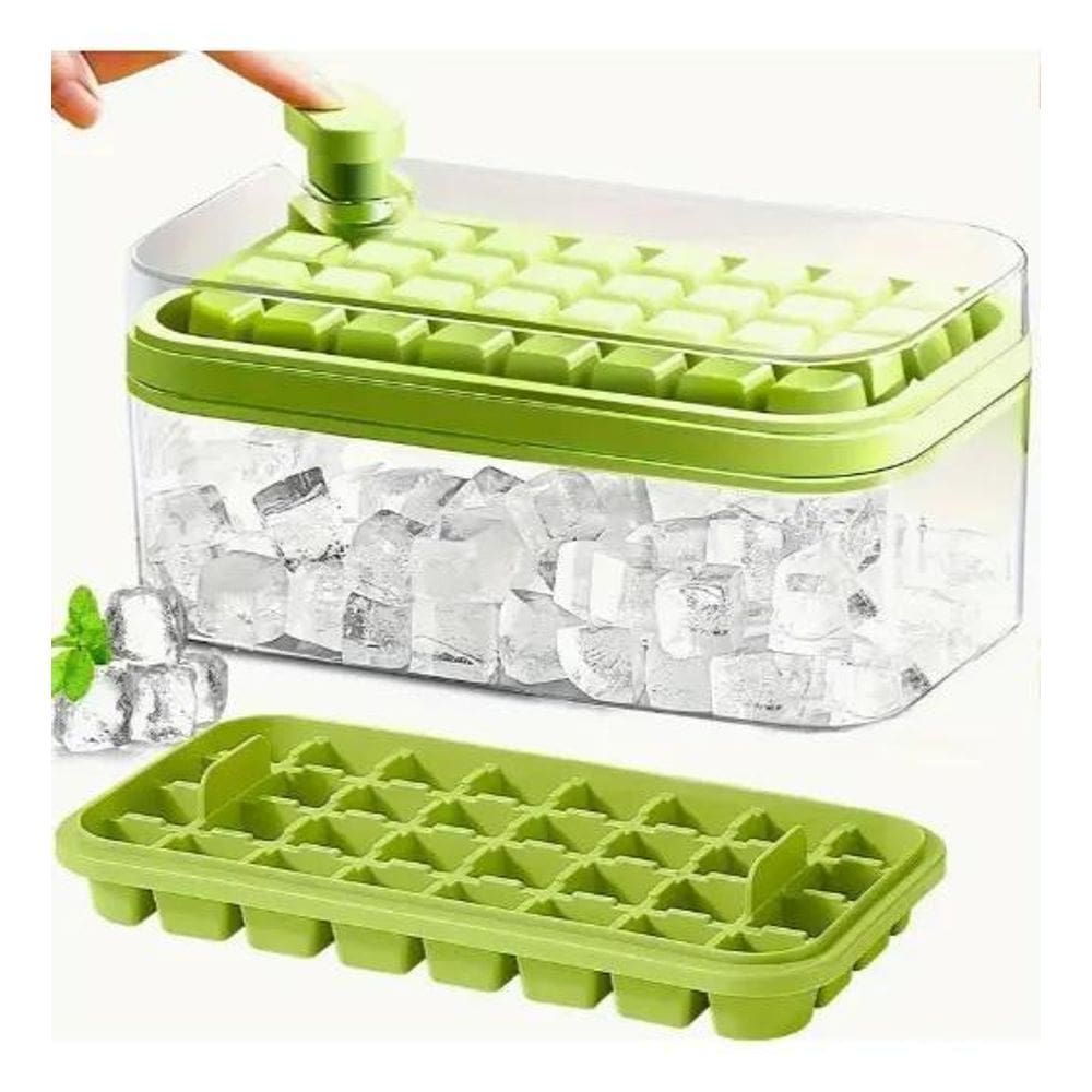 2X Bandeja Forma De Gelo Caixa 64 Cubos Camada Dupla Tampa