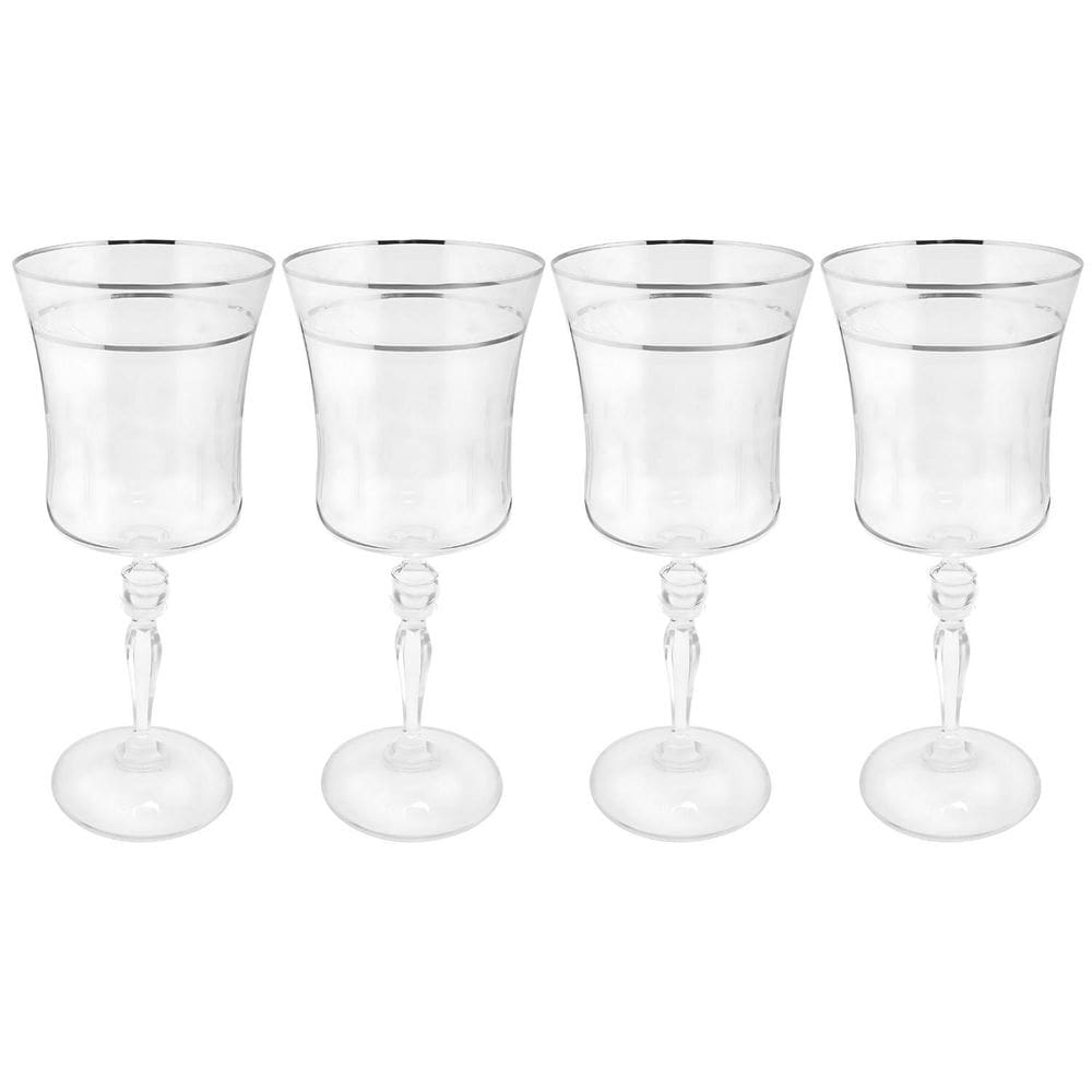 Jogo Taças Água Suco 300Ml 4 Pçs Grace Cristal Friso Platino