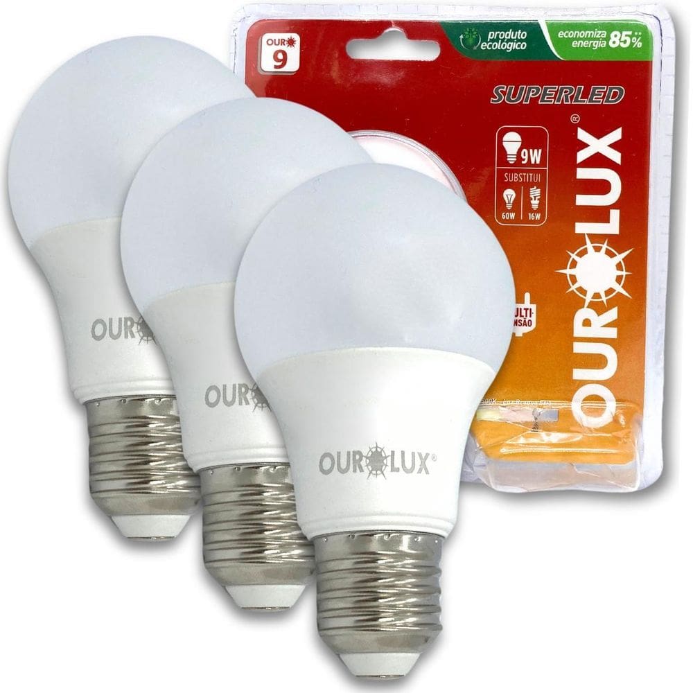 Kit 3 Lâmpadas Superled Ouro 9W Bivolt 6500K E27 Econômica