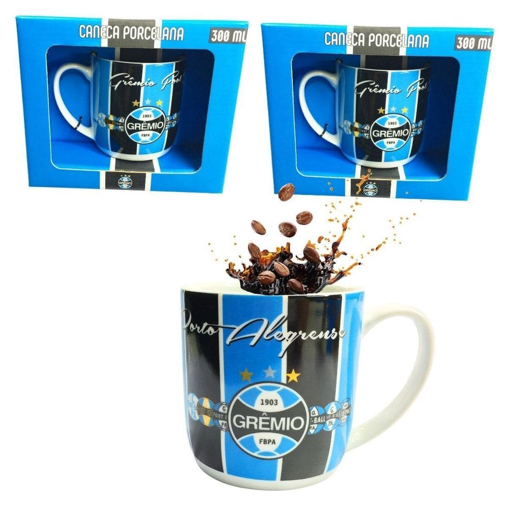 Kit 3Un Caneca Xícara Porcelana Reforçada 300Ml Azul Café