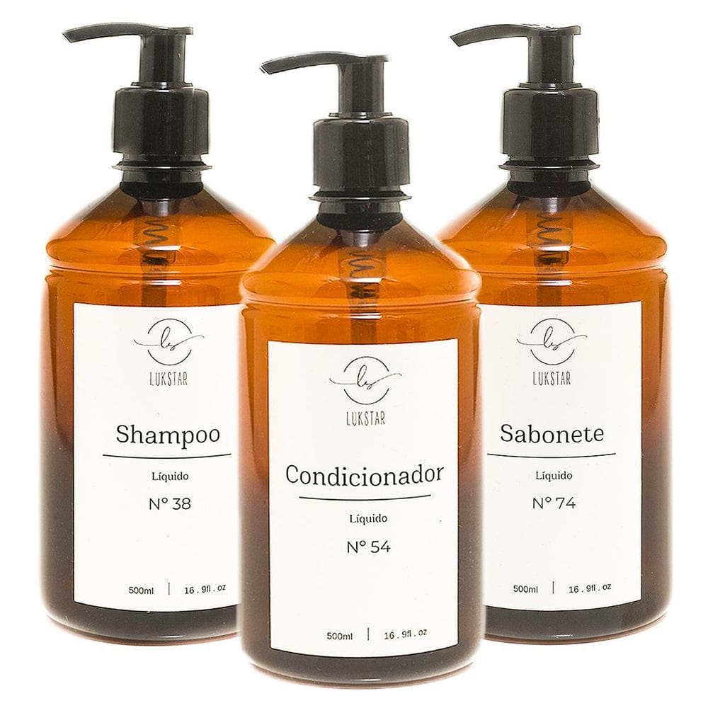 Kit Frasco Ambar Banheiro Minimalista 3 Pçs Shampoo