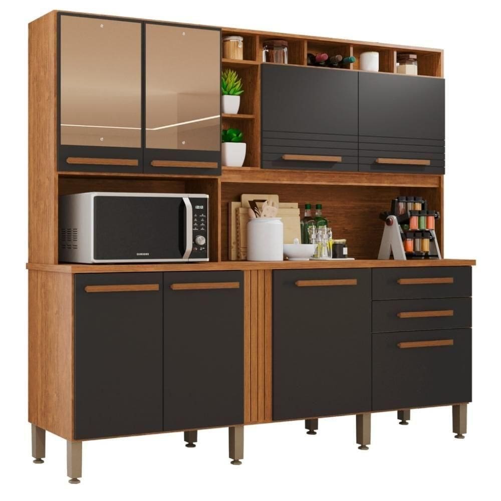 Cozinha 8 Portas 2 Gavetas Aurora Com Espelho