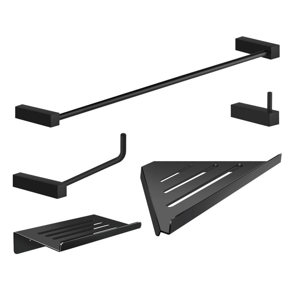 Kit Acessórios Para Banheiro Preto Fosco 5 Peças Grego Metal 2102tr