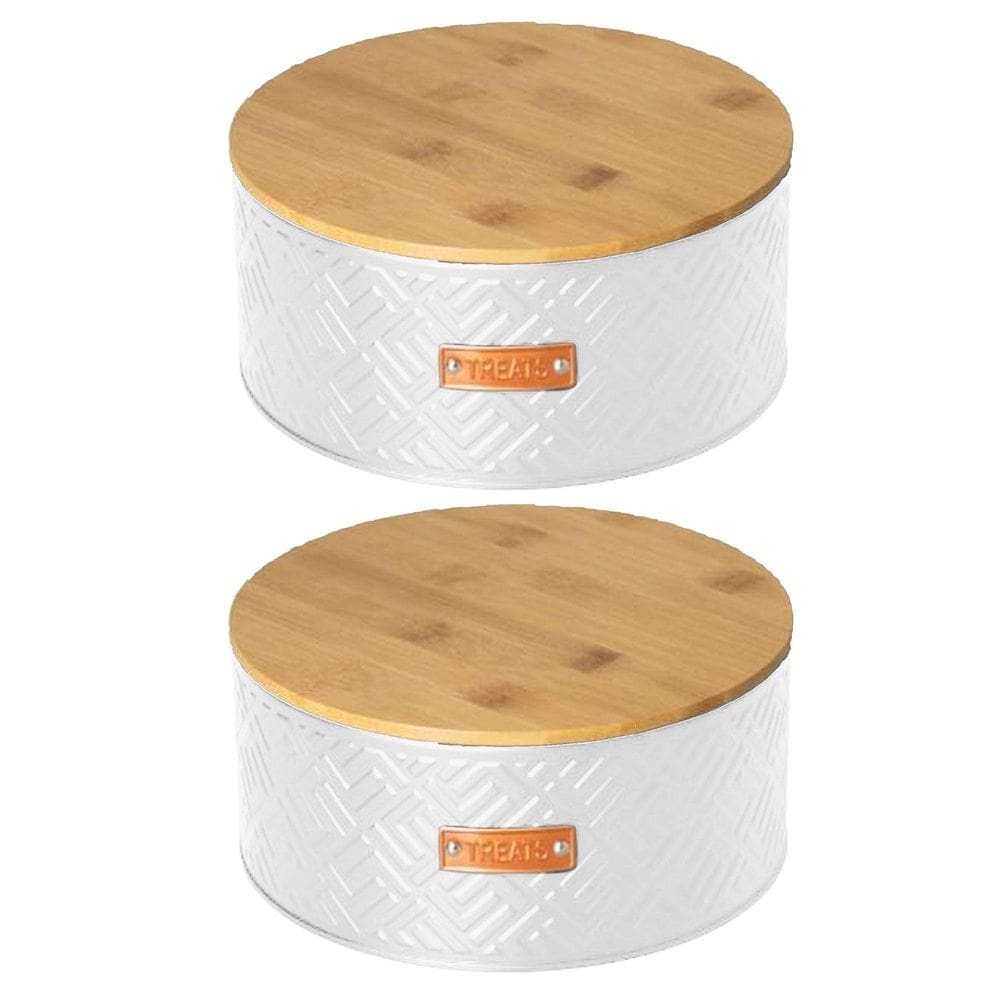 Kit 2 Lata Porta Biscoito Doce Tampa De Bambu Branco