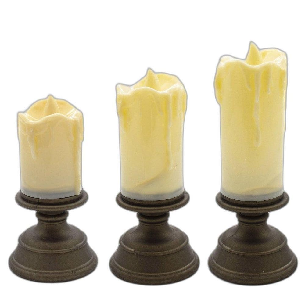 Kit 3 Velas Eletrônicas Castiçal Artificial Plástico