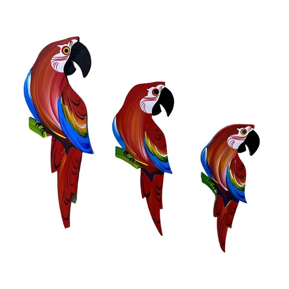 Enfeite De Parede Trio De Araras Vermelha Decoração Varanda