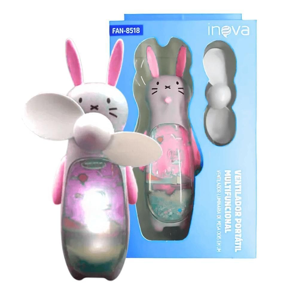 Ventilador Portátil Recarregável Luminária De Mesa Cor Rosa