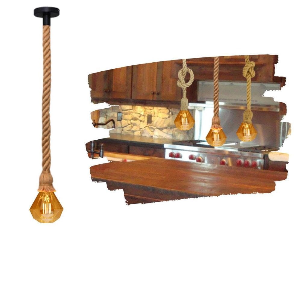 Pendente Corda Sisal Rústico 1,80M Nó Lâmpada Led Formato