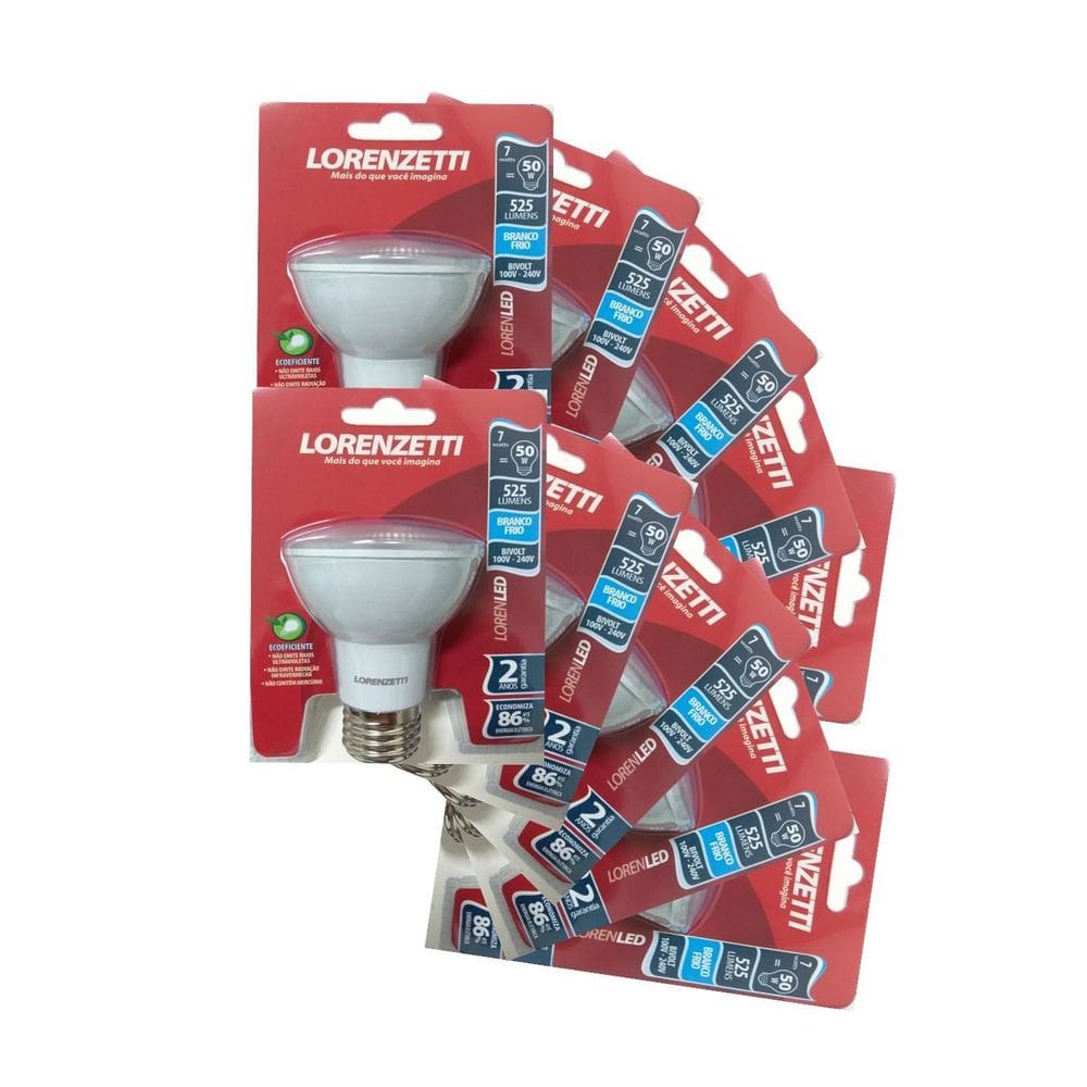 Kit Lâmpada Led Lorenzetti Par 20 7W 6500K - 10 Peças