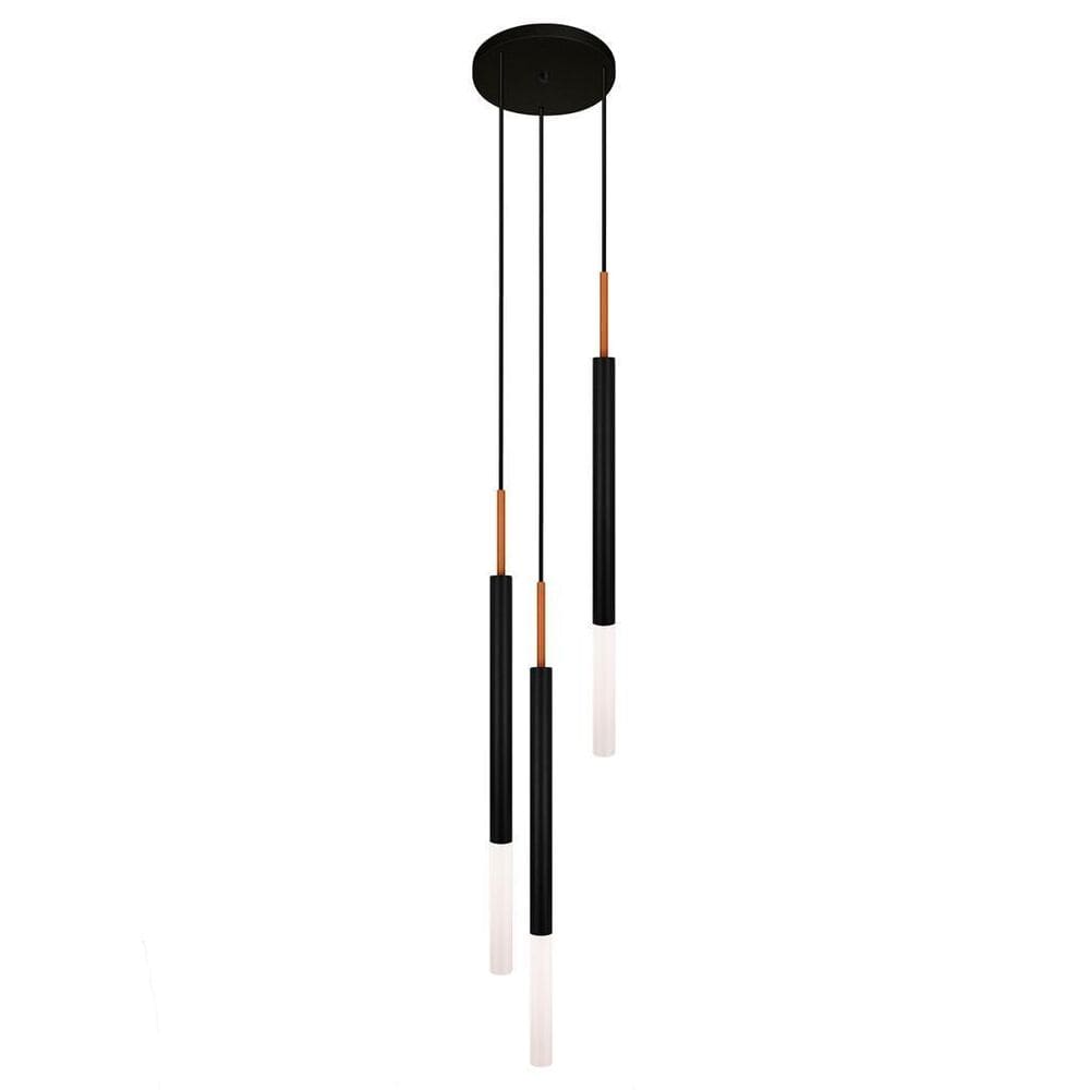 Luminária Pendente De Teto Tubo Triplo Difusor Preto Cobre