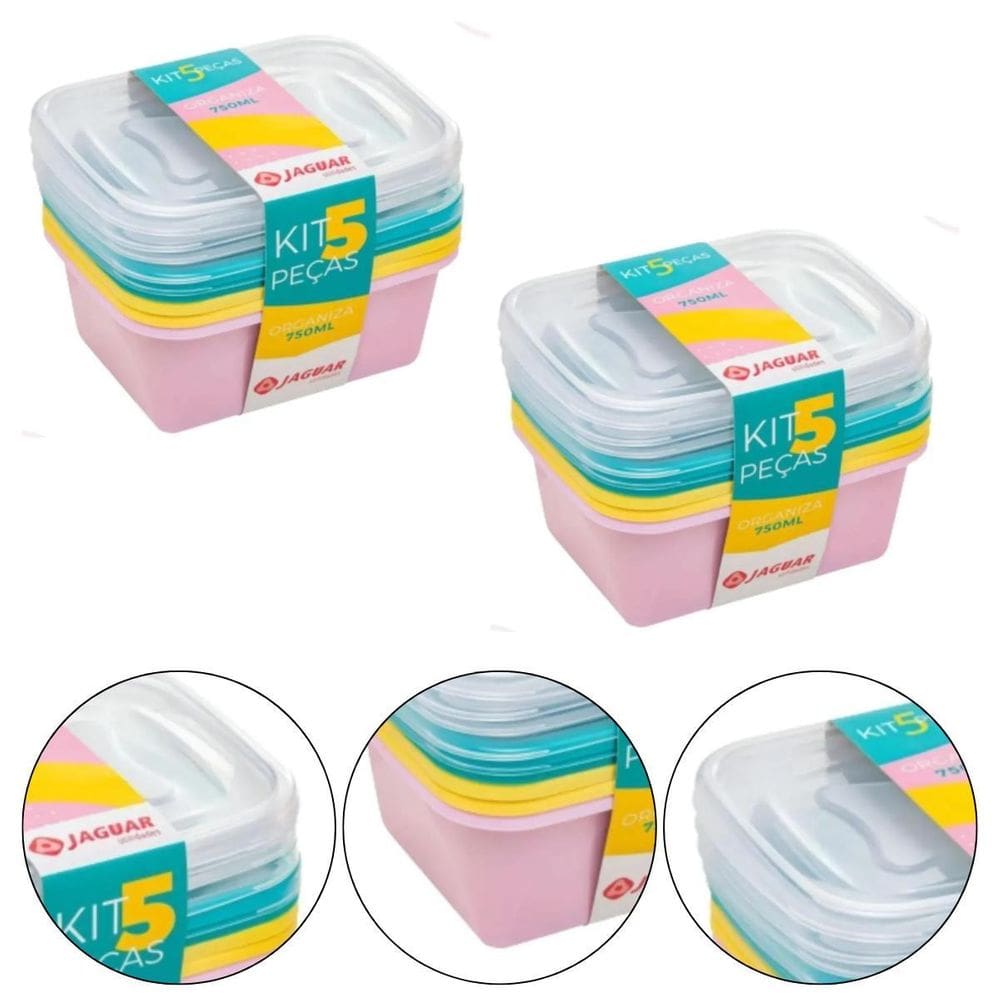 Kit 10 Potes Plástico Tampa Organiza Alimentos 750Ml Jaguar