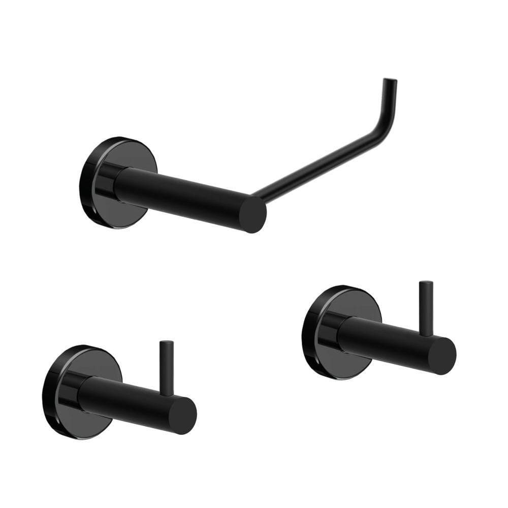 Kit De Acessórios Para Banheiro Preto Fosco 3 Peças Grego Metal 2020at