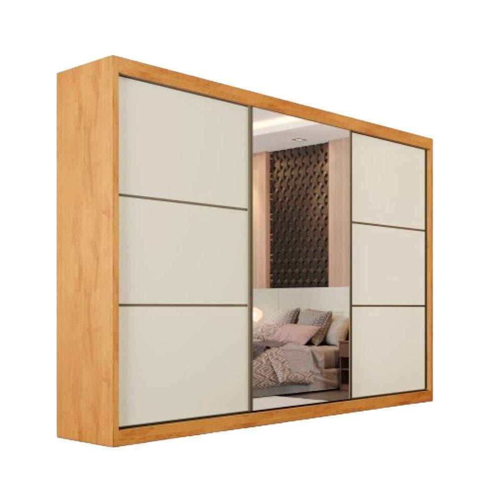 Guarda Roupa Bragança 1 Porta Espelhada 100% Mdf Off White/peroba
