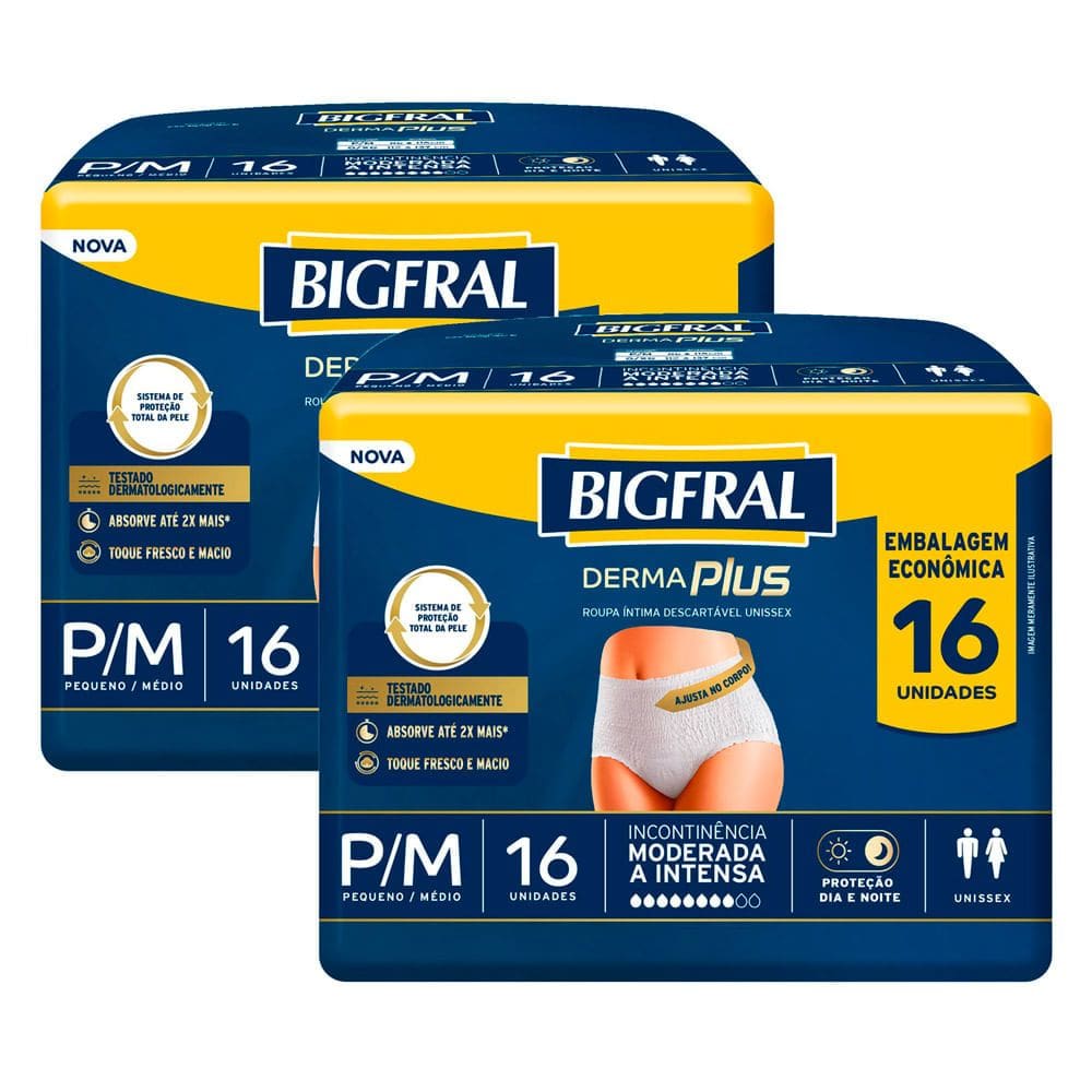 Kit 2 Roupa Íntima Bigfral Derma Plus P/M 16 Unidades