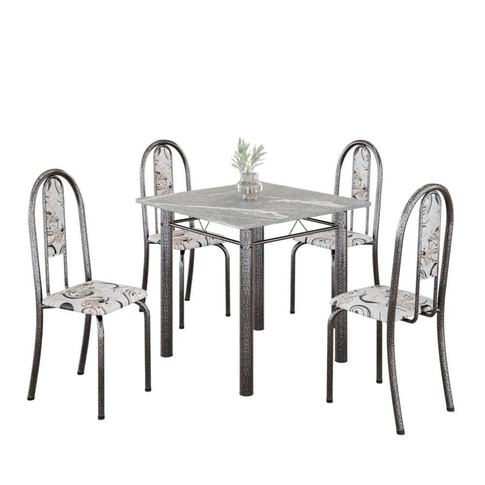 Conjunto De Mesa Tubular 4 Cadeiras 70x70cm Mart Prata Com Tampo Em Granito Topázio Isabel 030 - Tudo De Móveis Preto Floral