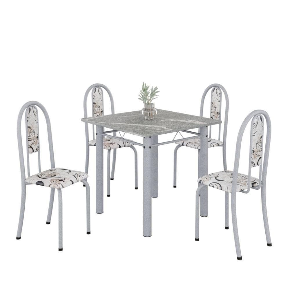 Conjunto De Mesa Tubular 4 Cadeiras 70x70cm Mart Perola Com Tampo Em Granito Topázio Isabel 030 - Tudo De Móveis Arabesco