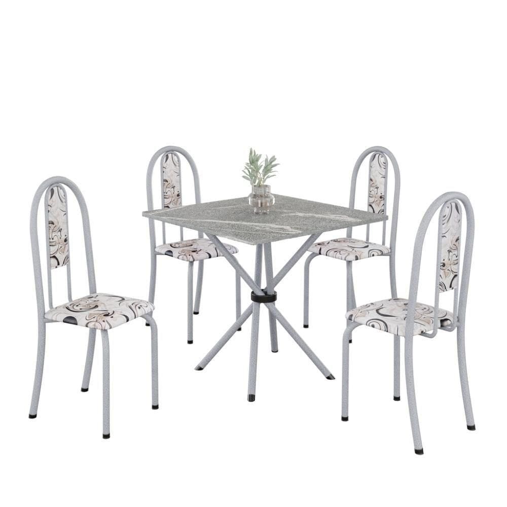 Conjunto De Mesa Tubular 4 Cadeiras 70x70cm Mart Perola Com Tampo Em Granito Topázio Isabel 048 - Tudo De Móveis Arabesco