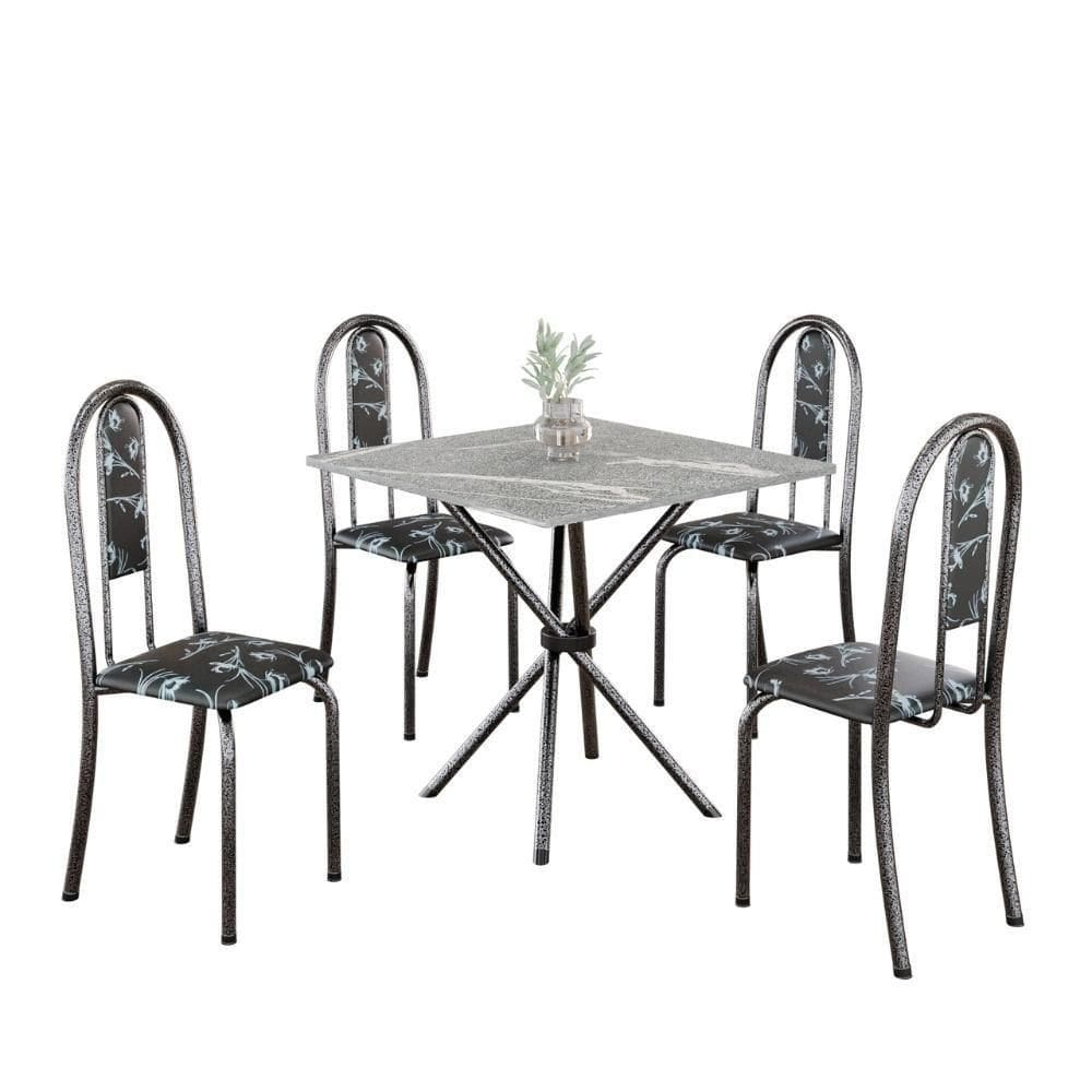 Conjunto De Mesa Tubular 4 Cadeiras 70x70cm Mart Prata Com Tampo Em Granito Topázio Isabel 048 - Tudo De Móveis Preto Floral