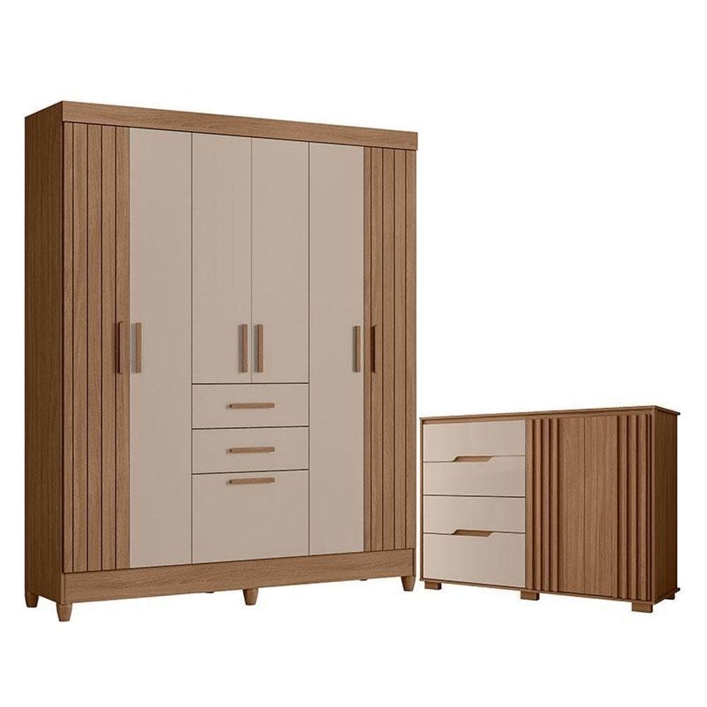 Guarda Roupa Solteiro Malta E Cômoda Texas Carvalho Fendi - Moval