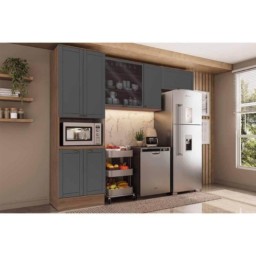 Cozinha Completa Bella 3 Peças (2aéreos+1paneleiro) C3p27 Nogal-cinza - Carraro