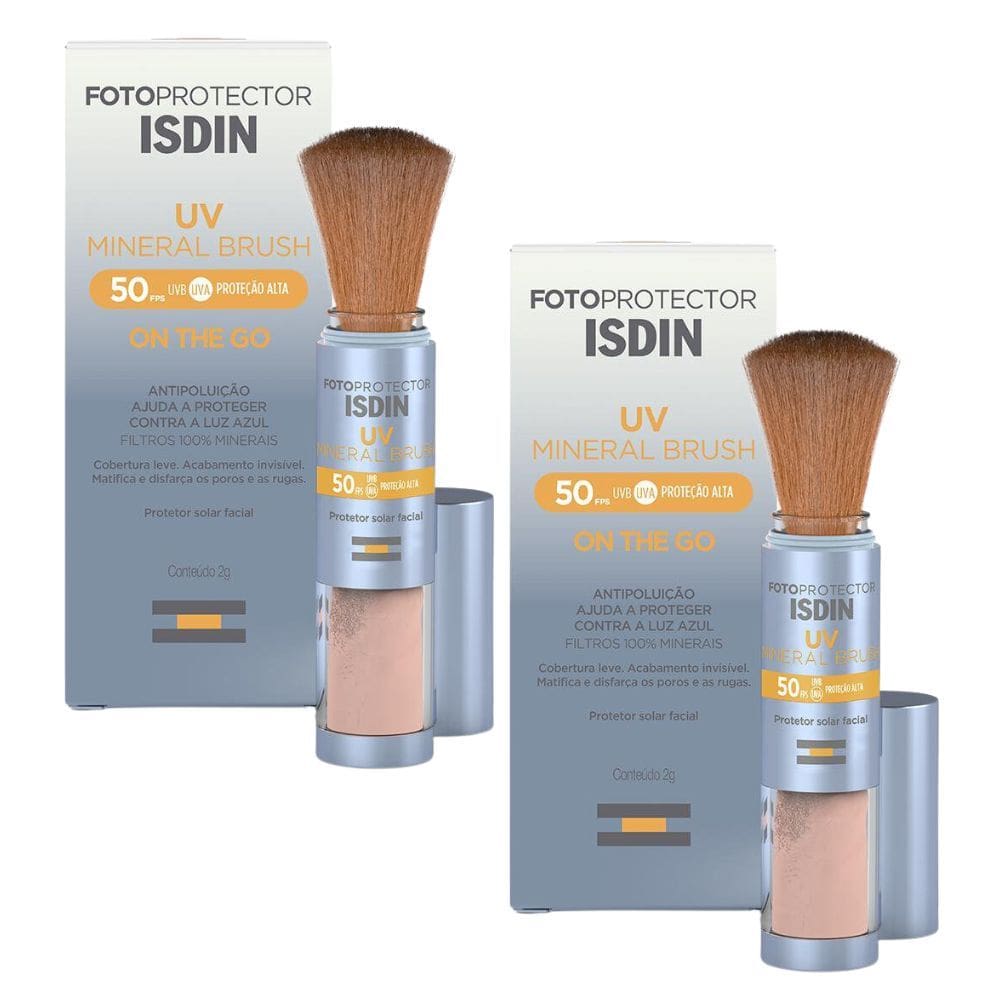 Kit 2 Protetor Solar em Pó Isdin UV Mineral Brush FPS 50 On The Go 2g