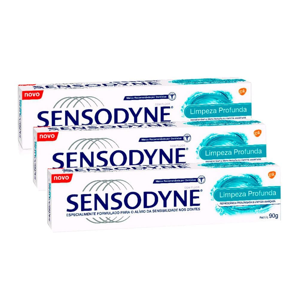 Kit 3 Gel Dental Sensodyne Limpeza Profunda 90g