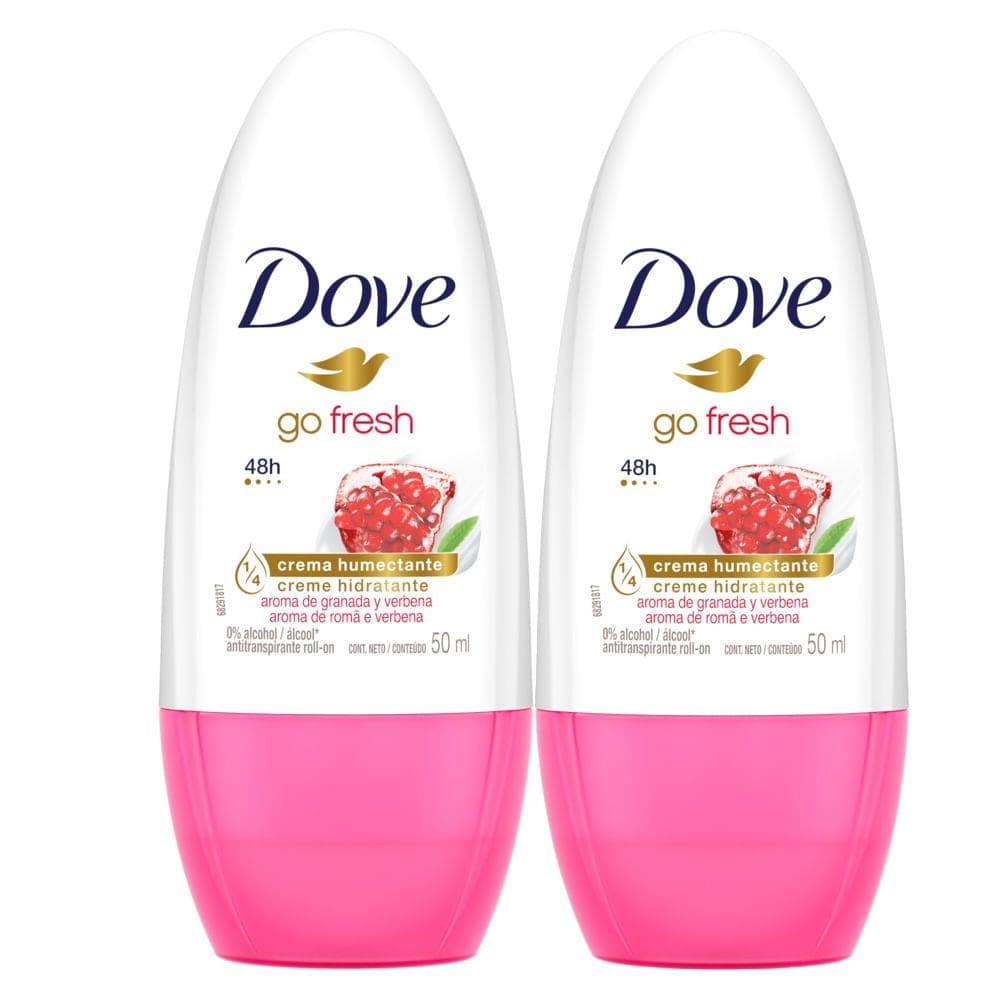 Kit 2 Desodorante Dove Go Fresh Romã e Verbena Roll-on Antitranspirante 50ml