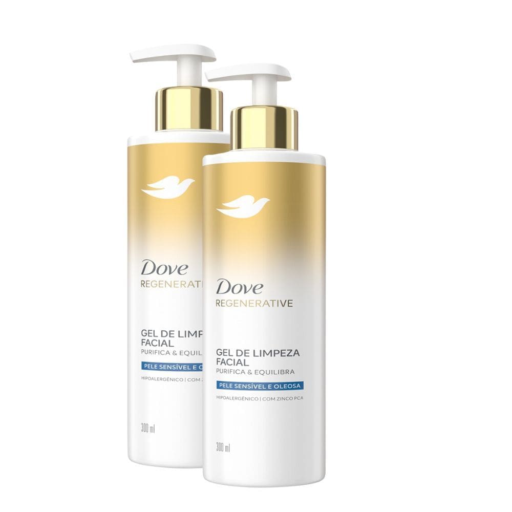 Kit 2 Gel de Limpeza Facial Dove Regenerative Pele Sensível e Oleosa 300ml