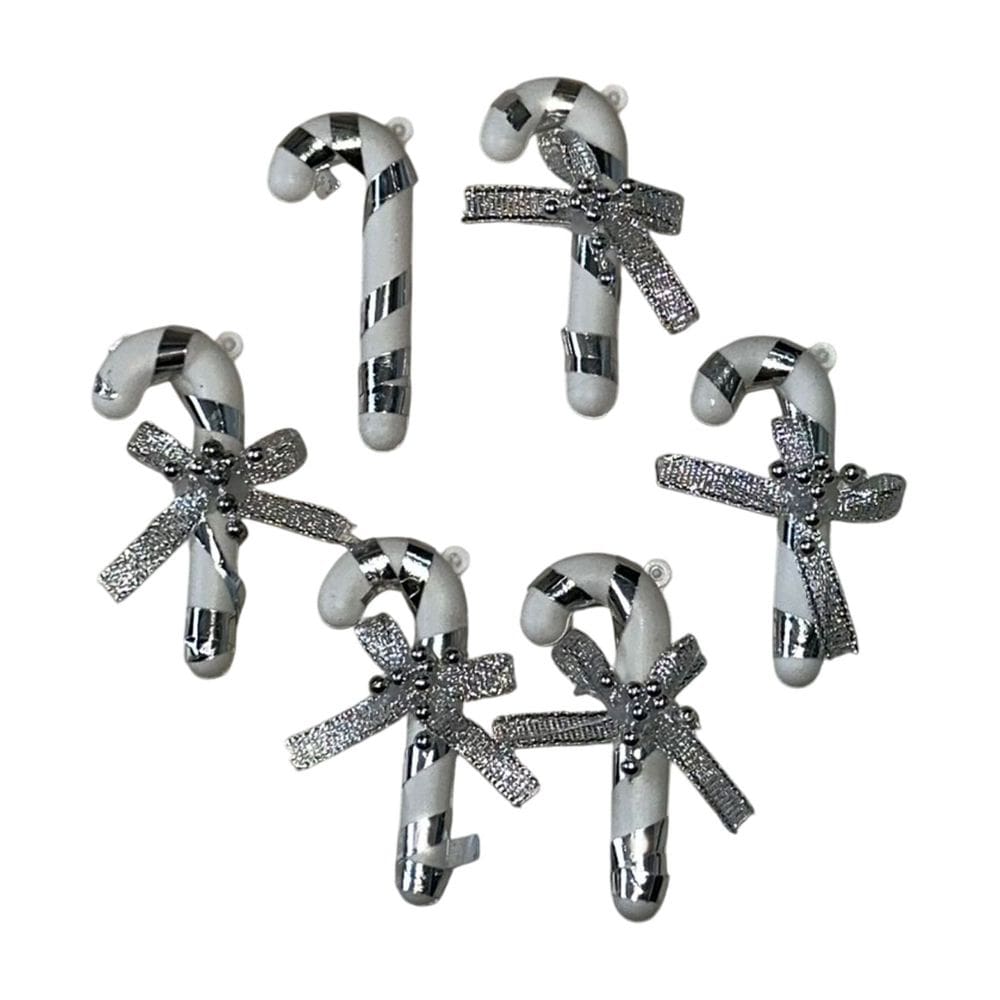 Kit 6 Bengalas Natalinas 7cm com Laço Colorido Pendente para Árvore