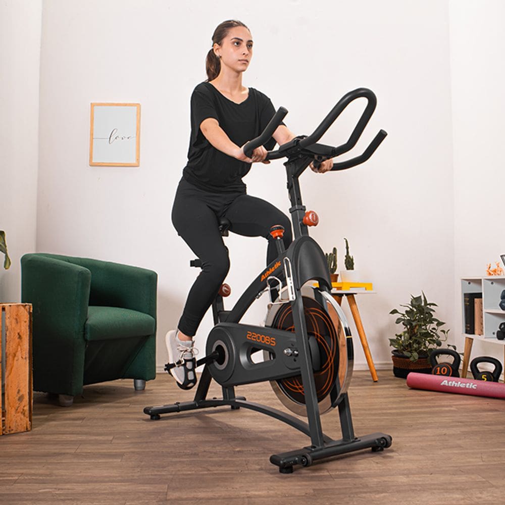 Bicicleta Spinning Athletic Advanced 2200BS Suporta 125kg Semiprofissional Disco de Inércia 18kg