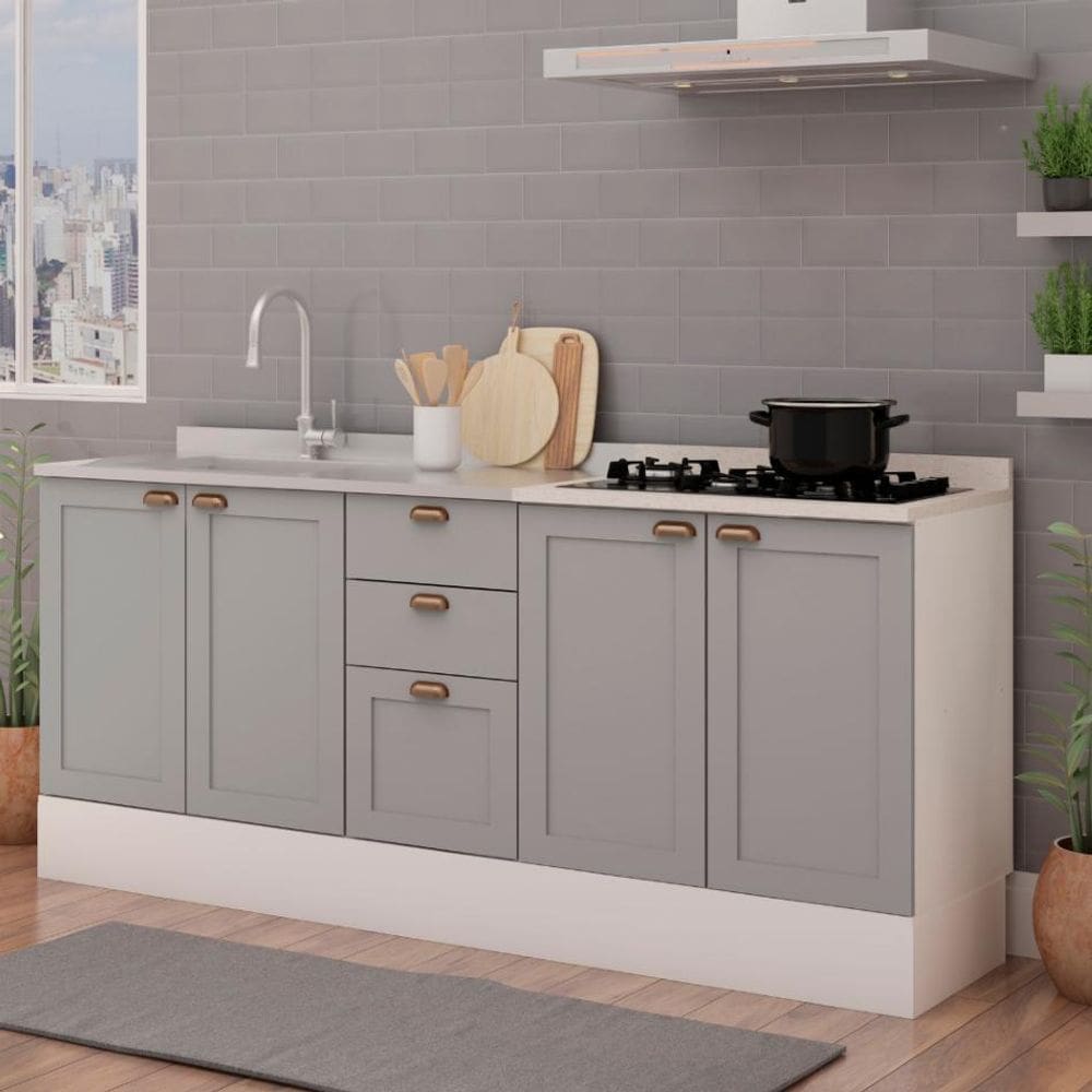 Armário de Cozinha Genialflex Compact 2 Balcões Branco Fendi