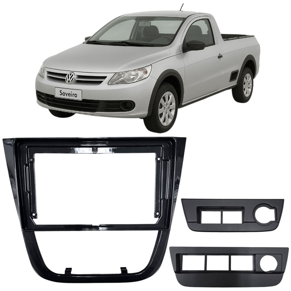 Moldura 9 Polegadas Saveiro G5 2010 à 2013 Black Piano Painel Central Multimidia Som