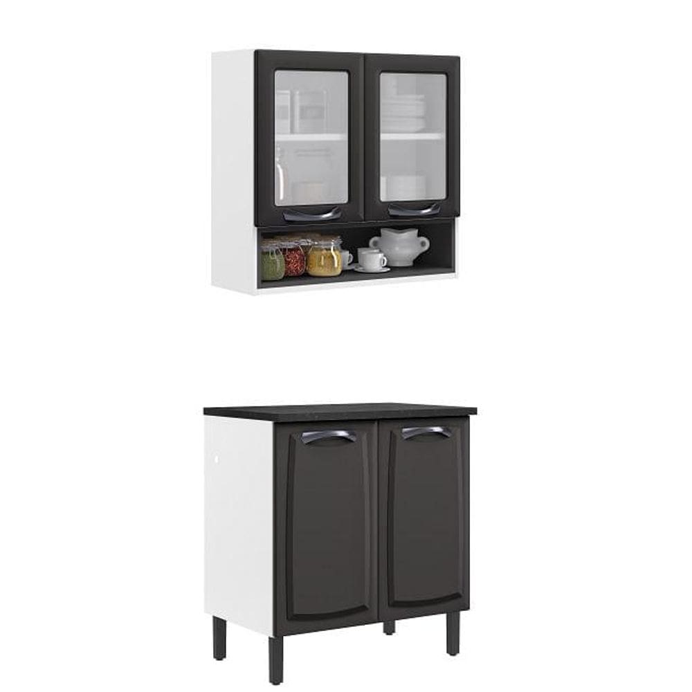 Paneleiro Itatiaia em Aço Grafite 4 Portas 2 Vidros 1 Nicho New Premium