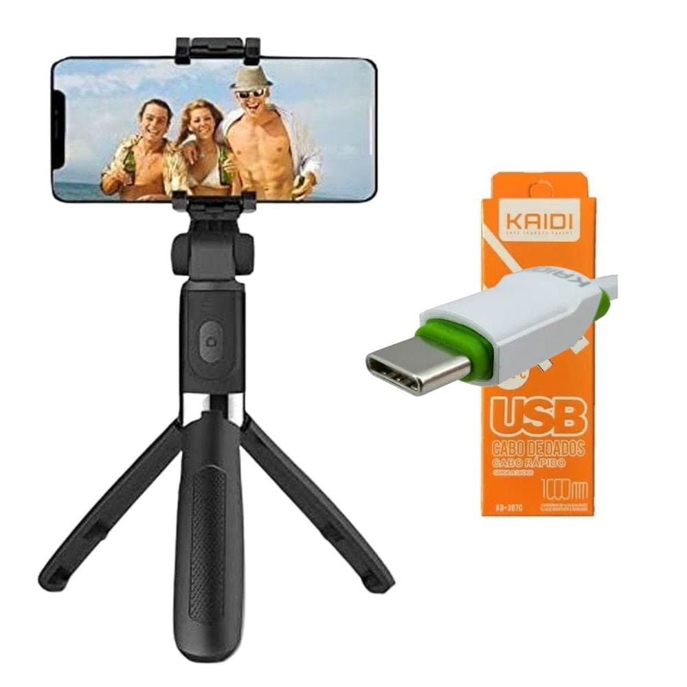Bastão Selfie Tripé 360º Bluetooth para Celular + Cabo USB Tipo C
