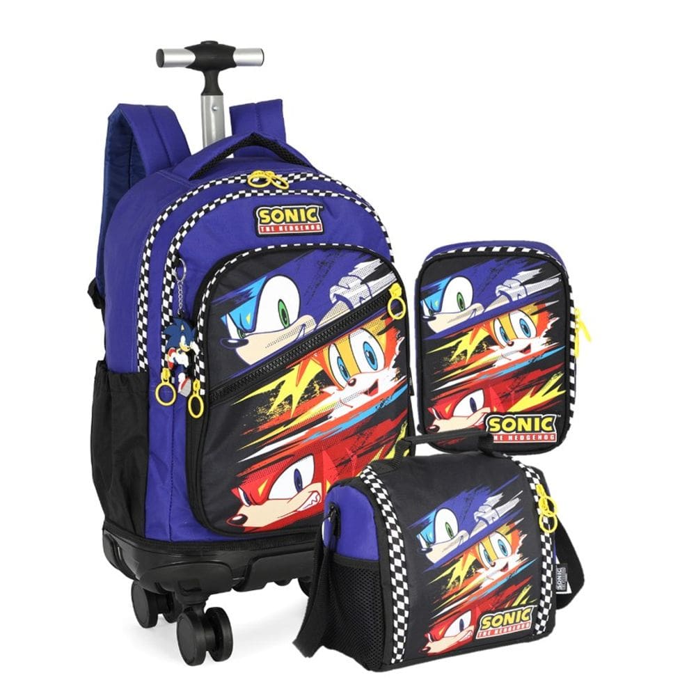 Kit Escolar Mochila Lancheira Estojo Sonic The Hedgehog Oficial Luxcel