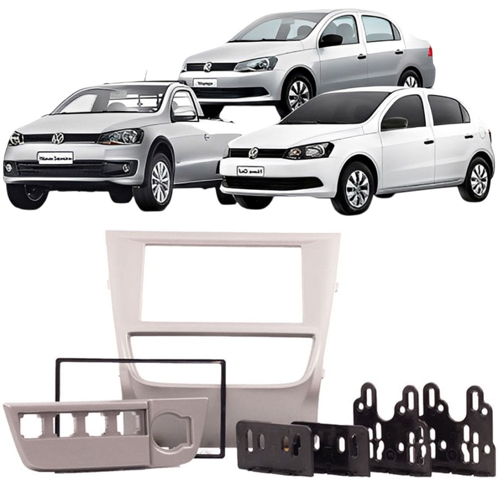 Moldura 2 Din Gol Saveiro Voyage G6 2012 à 2016 Cinza Painel Central Multimidia 6.2 e 7 Polegada Mp5