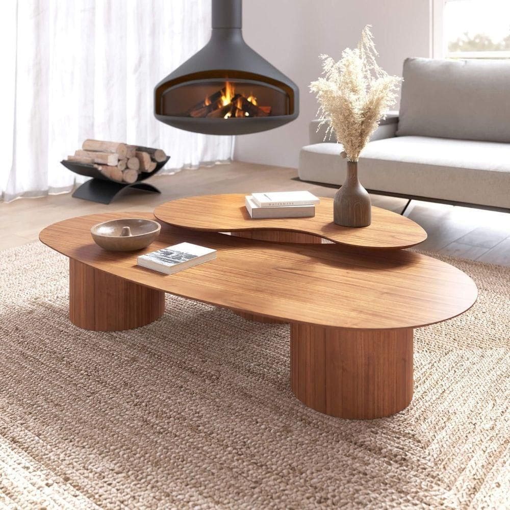 Conjunto Mesa De Centro Orgânica Lake Em Madeira