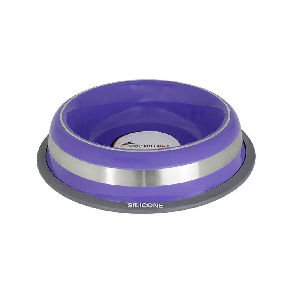 Comedouro Elegante Inox Roxo 850ml Com Base Antiderrapante Para Pets