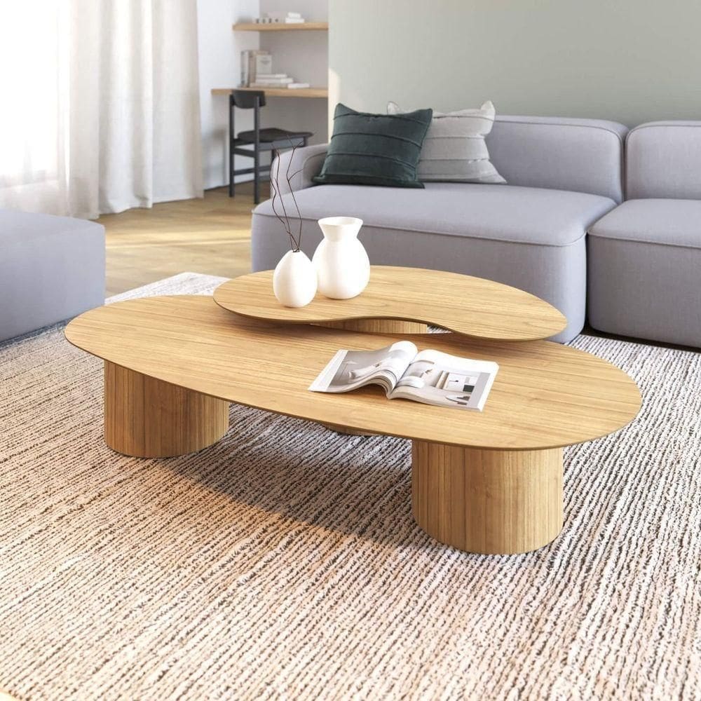 Conjunto Mesa De Centro Orgânica Lake Em Madeira Damasco