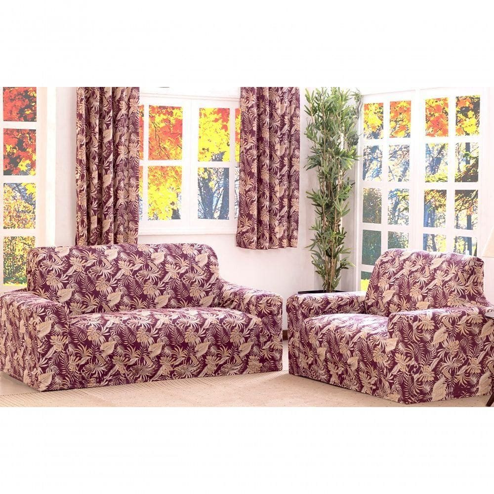 Kit Protetor De Sofá Floral 2 E 3 Lugares Malha Gel Estampado Variação: Vinho