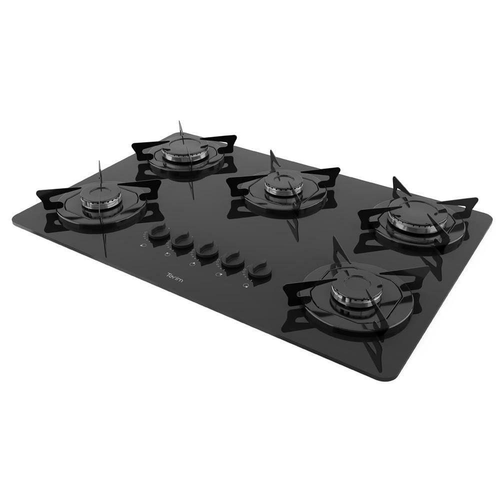 Cooktop Terim à Gás Trm 5b Vidro Preto Flange Esmaltada Preto Bivolt