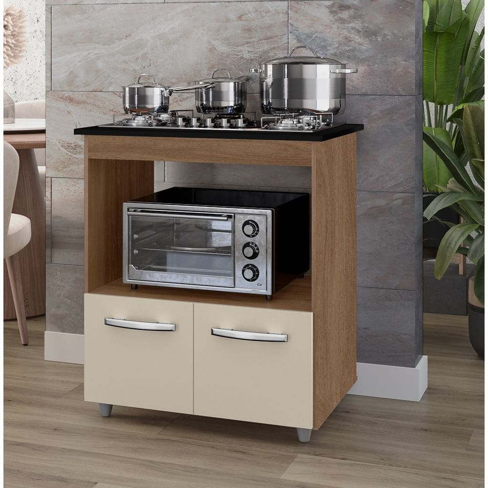 Balcão Elisa para Cooktop 4 Bocas com Nicho para Forno/Microondas - Savana/Off White Móblis